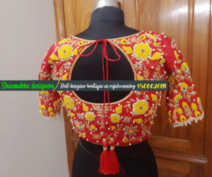 Yellow Red Allover Beautiful Work Blouse Design